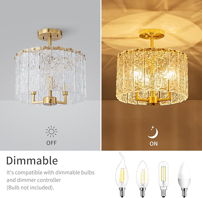 3-Light Modern Ceiling Light for Living Room, Close to Ceiling Semi-Flushmount
