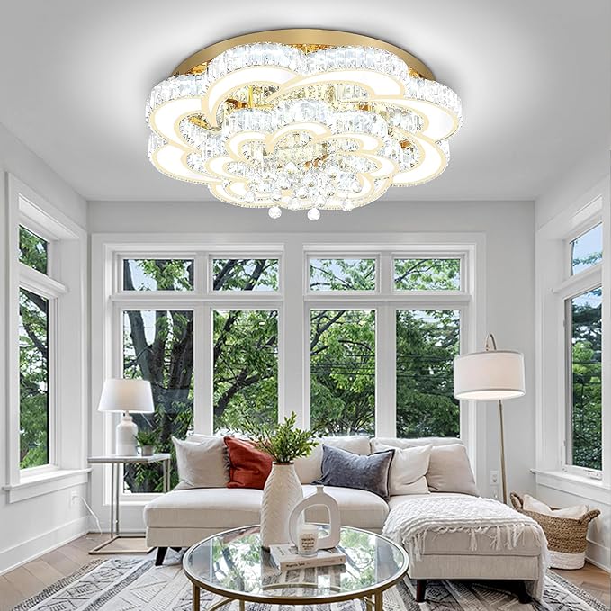 Dia 32'' Modern Crystal Chandelier Flush Mount Crystal Ceiling Light Fixture
