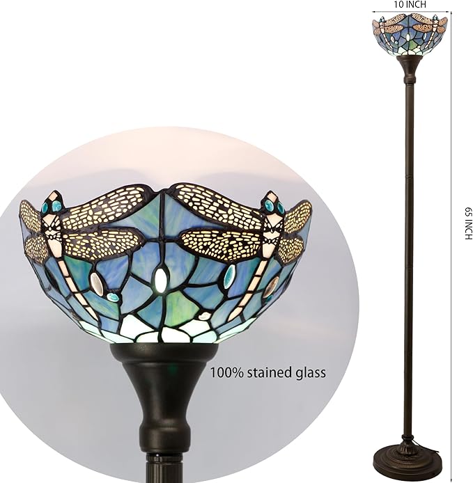 Tiffany Torchiere Floor Lamp Stained Glass Standing Corner Torch Uplight
