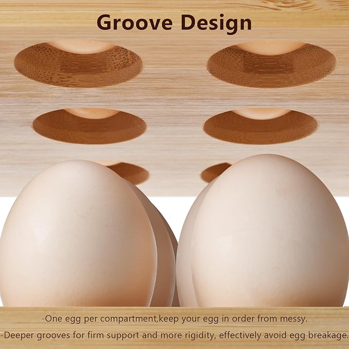 Bamboo Egg Holder Countertop - 2-Tier 18-Egg Stackable Organizer with Screwdriver, Farmhouse Kitchen Storage for Chicken/Duck Eggs