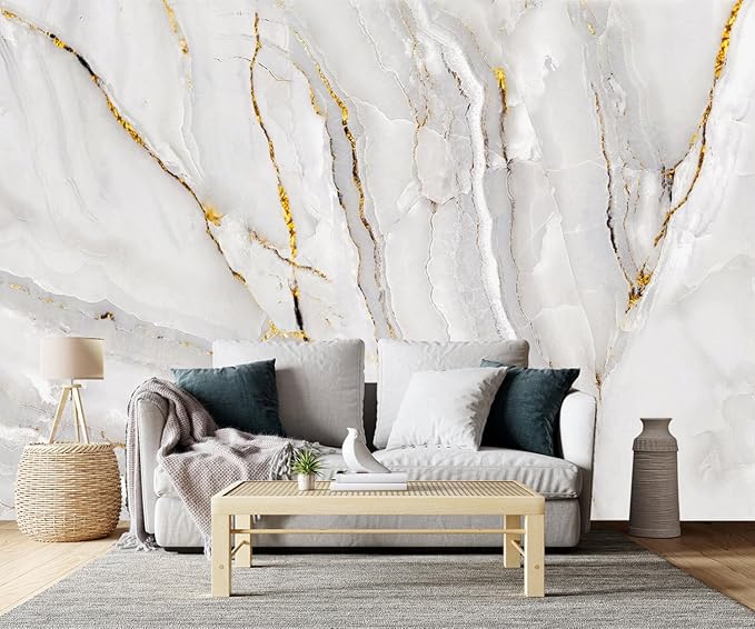 -Gold Marble Fabric Wallpaper Abstract Texture Mural Living Room 140" x 91" (Not Peel and Stick)