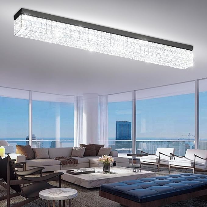 L48 Rectangular Chandelier Flush Mount Rectangle Chandelier Modern K9 Crystal