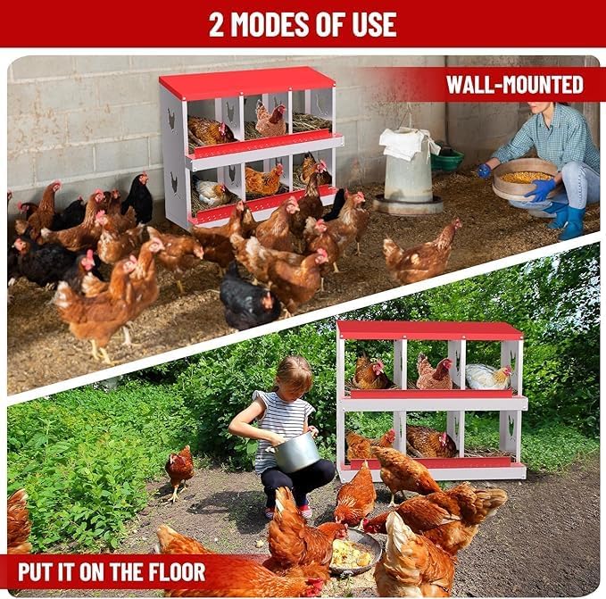Chicken Nest Box, 6-Compartment Egg-Laying Box, Metal Hen House, Convenient for Collecting Eggs - Ventilated Poultry House Equipment - Suitable for Hens, Ducks Red,Without Stand