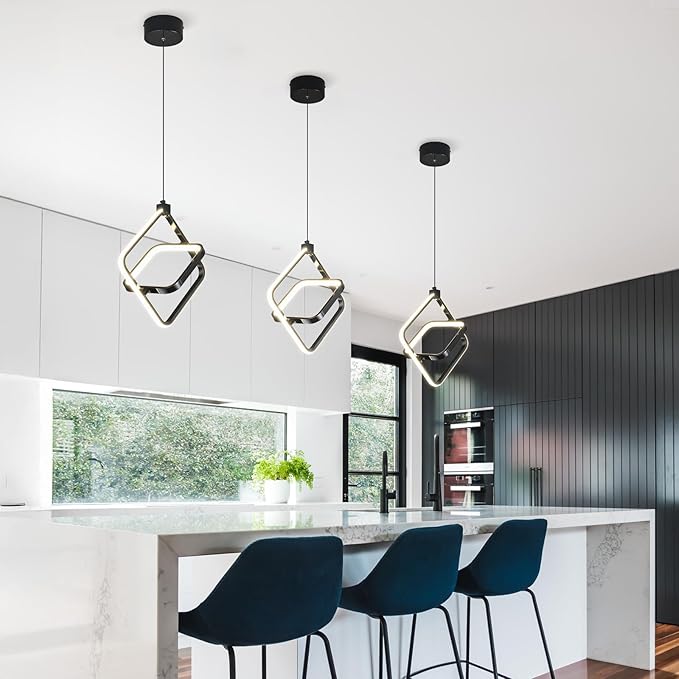 Modern LED Pendant Lights Plated Black Rectangular Pendant Light Fixtures 4000K