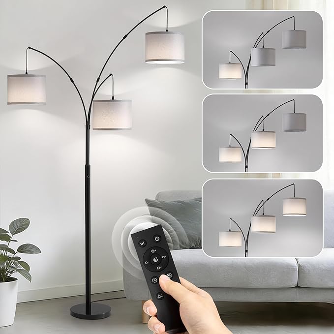 Floor lamp with Remote, 3 Light Arc Floor Lamps