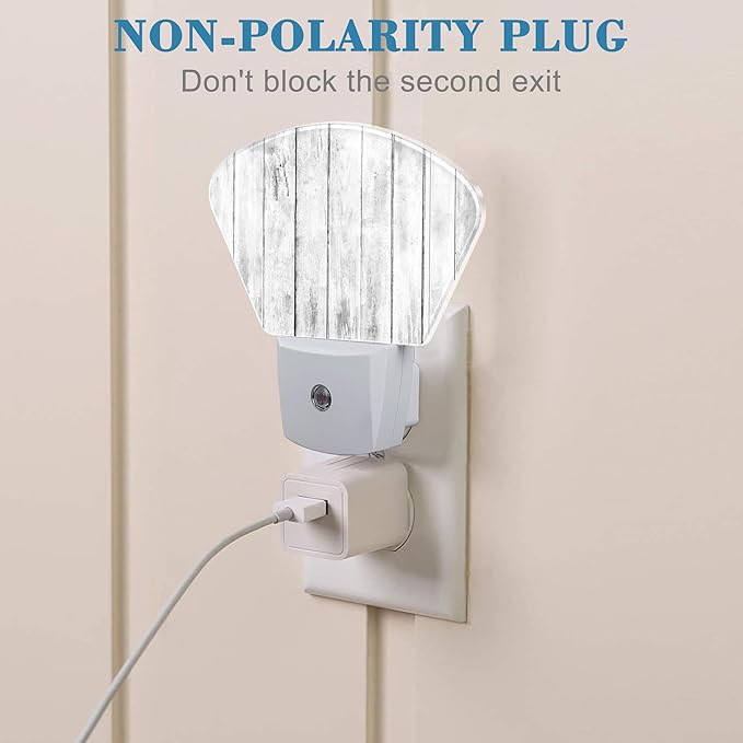 White Wooden Texture Night Light, Old Wood Grain Nightlight Plug into Wall