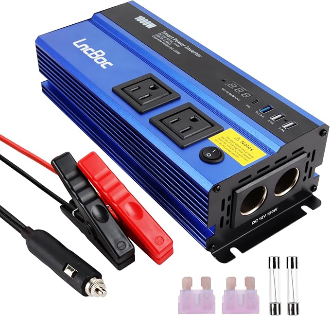 Power Inverter 12v to 110v 1000w: 1000 Watt Dc to Ac Converter Battery Inverters for Car Charger Adapter with Outlet Plug - Inverter with Cigarette Lighter for Car Truck Vehicles Rv Boat Home Auto