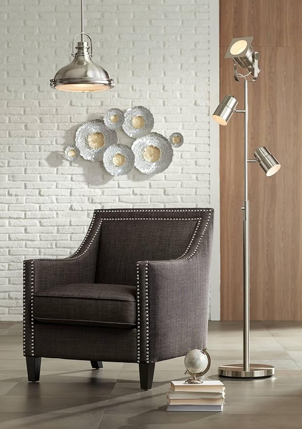 Possini Euro Design Nuovo Modern Task Floor Lamp Tree 3-Light 70" Tall Brushed