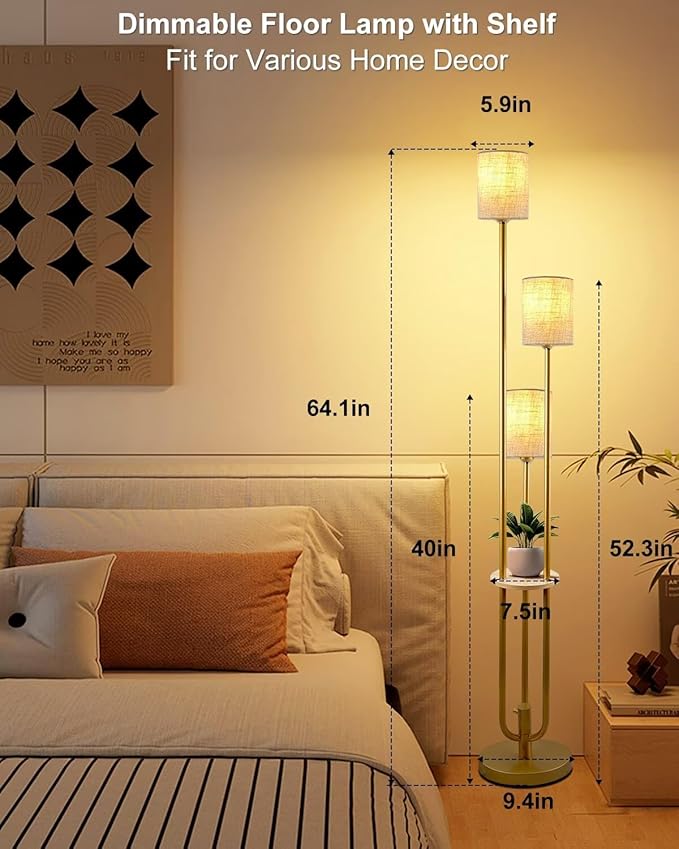 Gold Floor Lamp Dimmable 64IN Tall Standing Lamps