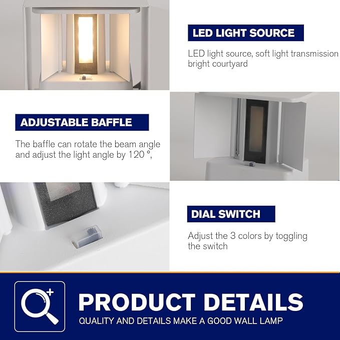15W 2Pack Led White Outdoor Wall Sconces Light Fixtures Modern