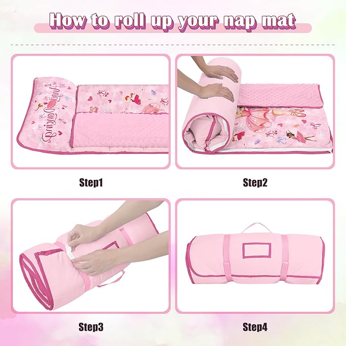 Toddler Nap Mat Kids Sleeping Bag 59"×24", Soft Slumber Bag with Removable Pillow and Blanket for Kids Girls Boys,Roll Up Sleeping Mat Thick for Camping,Daycare, Kindergarden