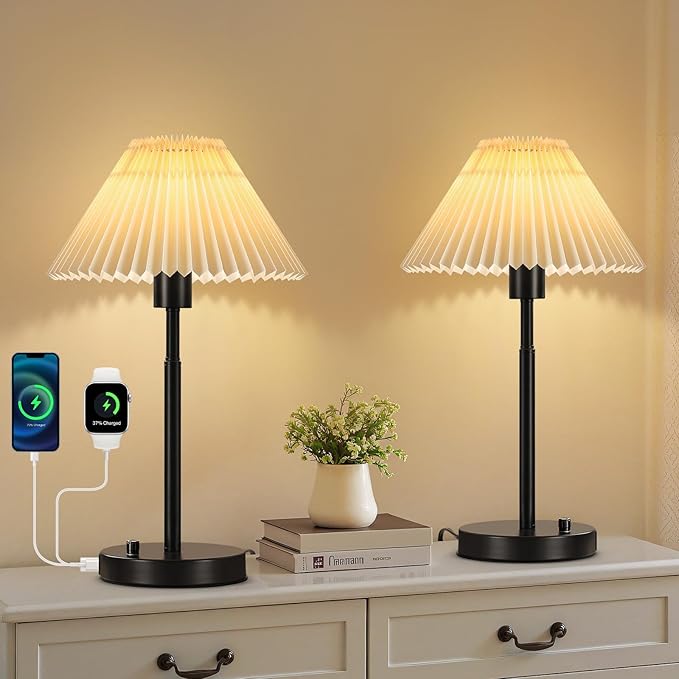 Bedside Table Lamp Set of 2: Dimmable Nightstand Bedside Lamps
