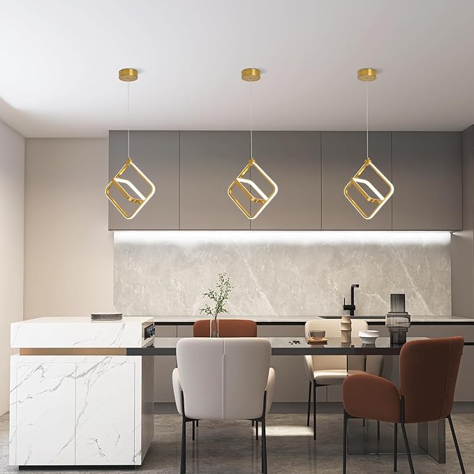 Modern LED Chandelier Gold Rectangular Pendant Light Fixtures 4000K 20W