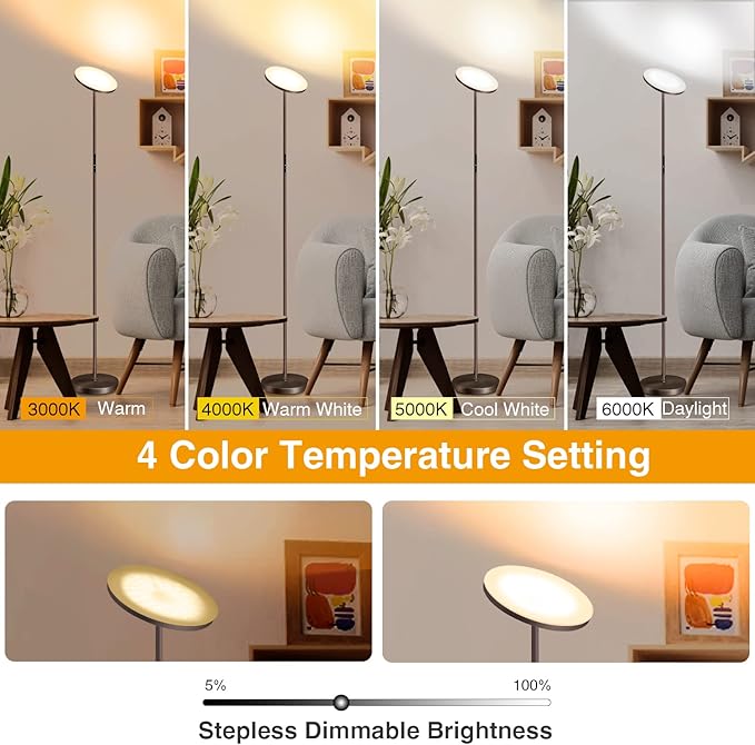 OUTON Floor Lamp, 30W/3000LM LED Modern Torchiere Sky Lamp, Dimmable Bright