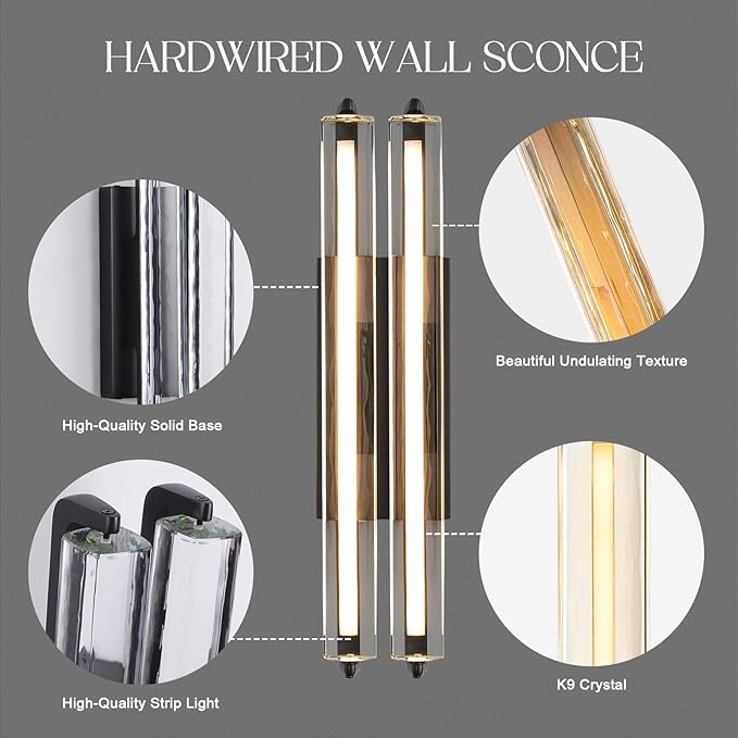 Crystal Wall Sconce, Modern Double Sconce Wall Lighting, Upgrated K9 Crystal