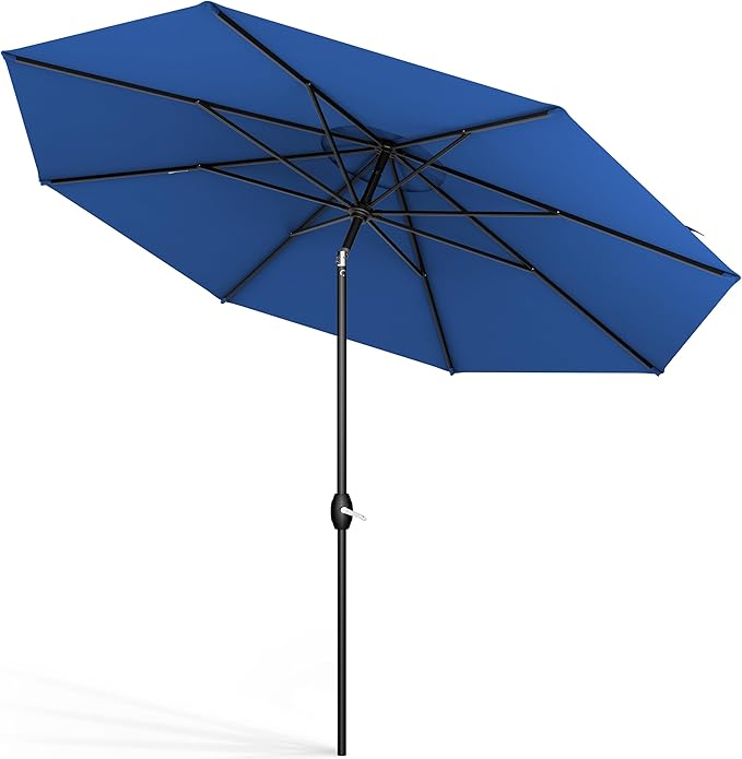 Midtown Umbrellas Sunbrella Umbrella 8 Feet Outdoor Umbrella With Sunbrella Dark Blue Acrylic Fabric - Auto-Tilt Aluminum Frame Patio Umbrella For Backyard, Deck, Garden, Pool - Black Pole