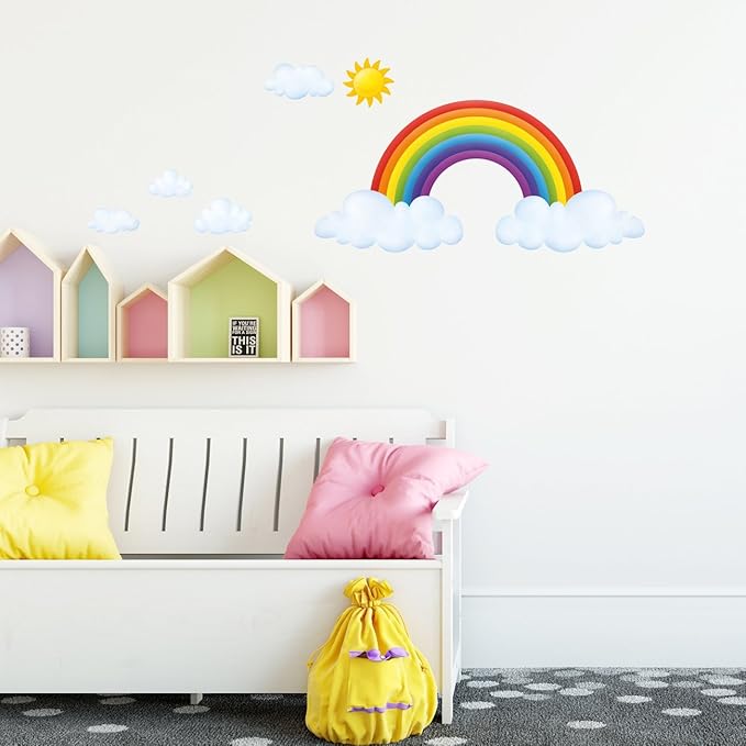 DECOWALL SG2-1713 Rainbow and Clouds Kids Wall Stickers Wall Decals Peel and Stick Removable Wall Stickers for Kids Nursery Bedroom Living Room décor