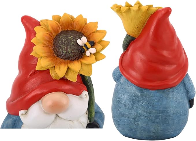 TZSSP Outdoor Garden Gnome Statue Statuary with Yellow Sunflower for Patio,Lawn,Garden Decoration