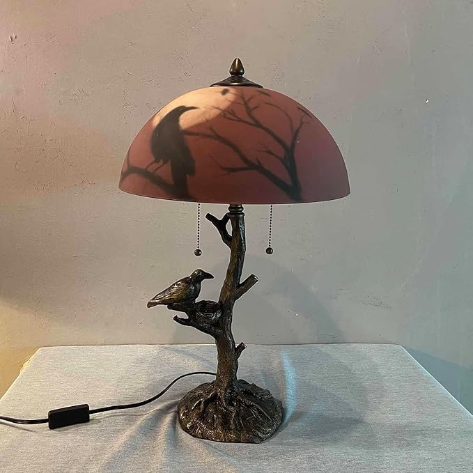 Bieye L10969 Ravens Sitting on Bare Tree Branch Against Full Moon Hand-Painted