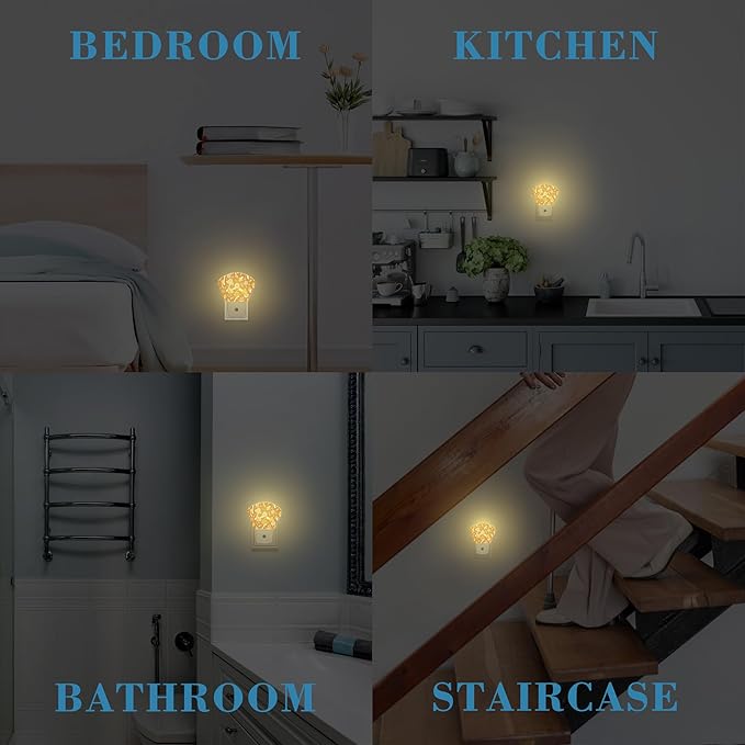 Vintage Mushrooms Night Light Plug into Wall, Boho Flowers Night Light