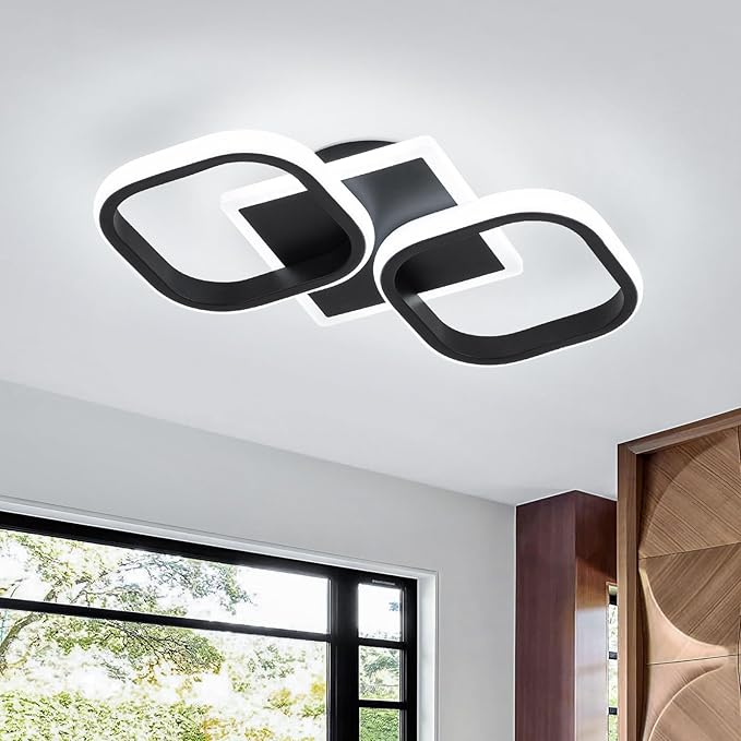 ElDISUNY Modern LED Ceiling Lights, 30W Black Square Ceiling Lights Fixture