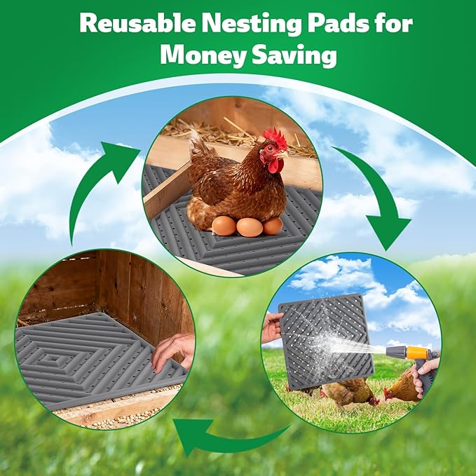 Chicken Nesting Pads for Chicken Coop, Washable Laying Pads for Nesting Box, Reusable Hen Nesting Box Pads for Coop Bedding, Soft Silicone Material, Easy to Clean, 12" x 12", Grey, 4 Pack