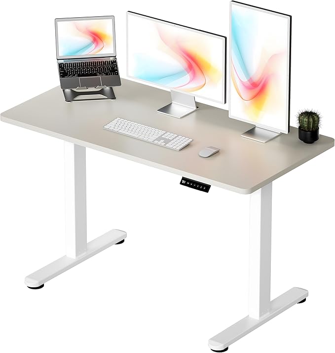 Okin Standing Desk Electric Adjustable Computer Whole Piece Stand up Desk Office Gaming Home Office Memory Desks 48x24 inches Cream Brown