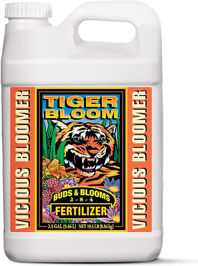 FoxFarm Tiger Bloom Liquid Fertilizer Concentrate - Fast Acting Formula for Vicious Growth with Phosphorus - Encourages Fruit, Flower & Bud Development, NPK 2-8-4 (2.5 Gallons)
