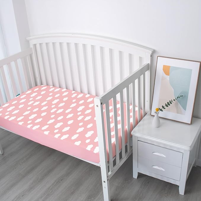 4-Pack Fitted Crib Sheets for Boys and Girls - Breathable, Soft Microfiber Baby Sheets in Grey and Pink