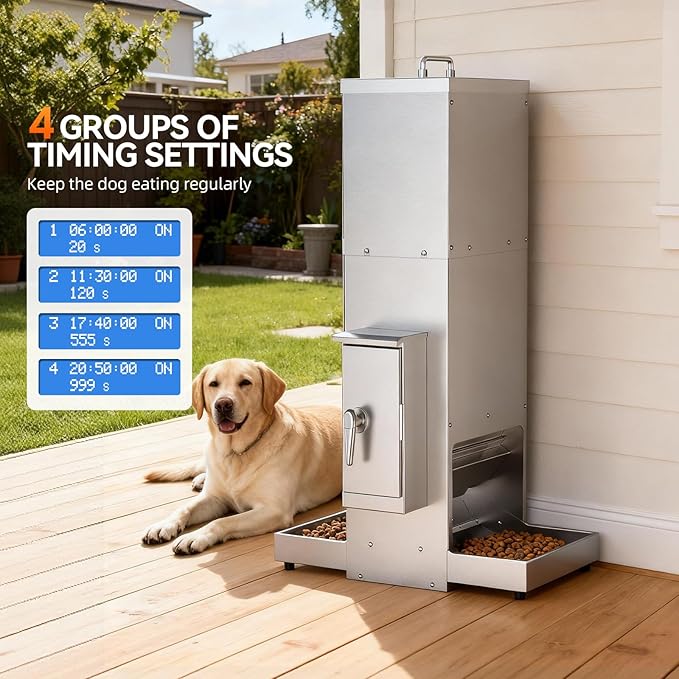 Chipak 35L Automatic Dog Feeder for Two Large Dogs with Timer, Stainless Steel Pet Food Dispenser W/Programmable Feeding Schedule,Dual Tray (35L)