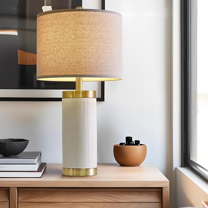 24.5" Modern Ceramic White Bedside Lamp