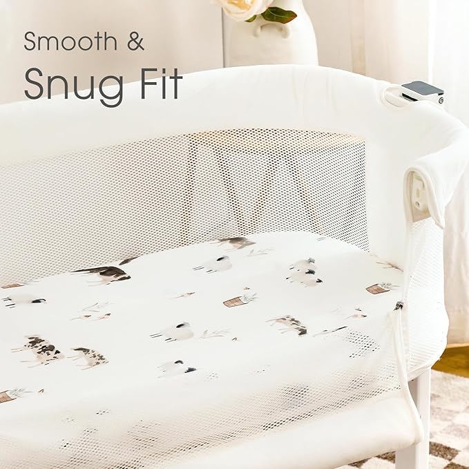GRSSDER Stretchy Ultra Soft Bassinet Mattress Sheets 2 Pack, Universal Fitted for Baby Cradle Moses Basket Oval Rectangle Standard Pad Safe and Snug, Cute Animal Print Bassinet Sheet for Boys
