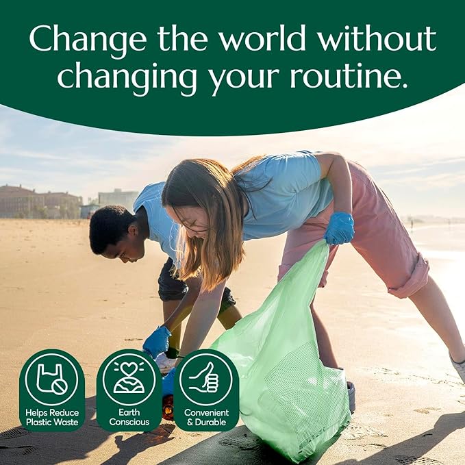 Cleanomic Compostable* Trash Bags with Drawstring (13 Gallon, 25 Units, Tall), BPI Certified For Kitchen Compost