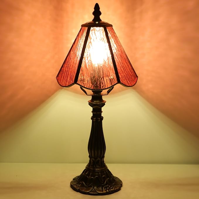 Small Tiffany Table Lamp Pink Bark Pattern Style Stained Glass Desk Lamps