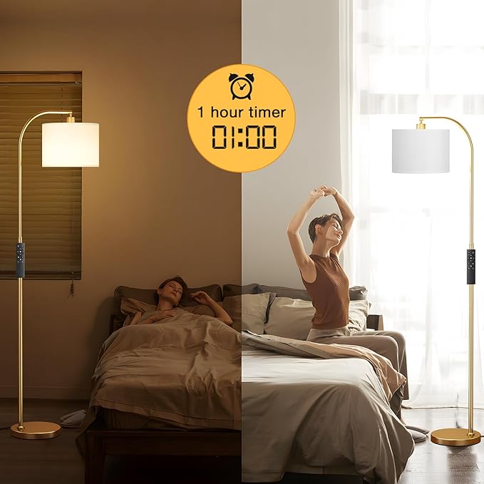 Ambimall Arc Floor Lamp with Remote and Stepless Dimmable Bulb, Colors