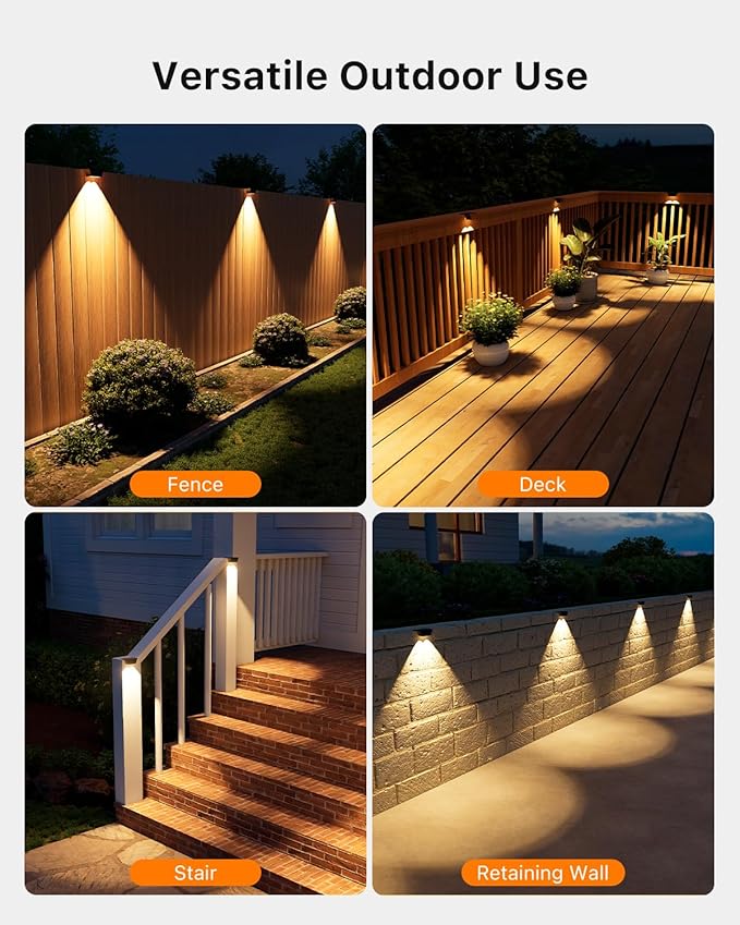 8 Pack Bright Solar Fence Lights Outdoor