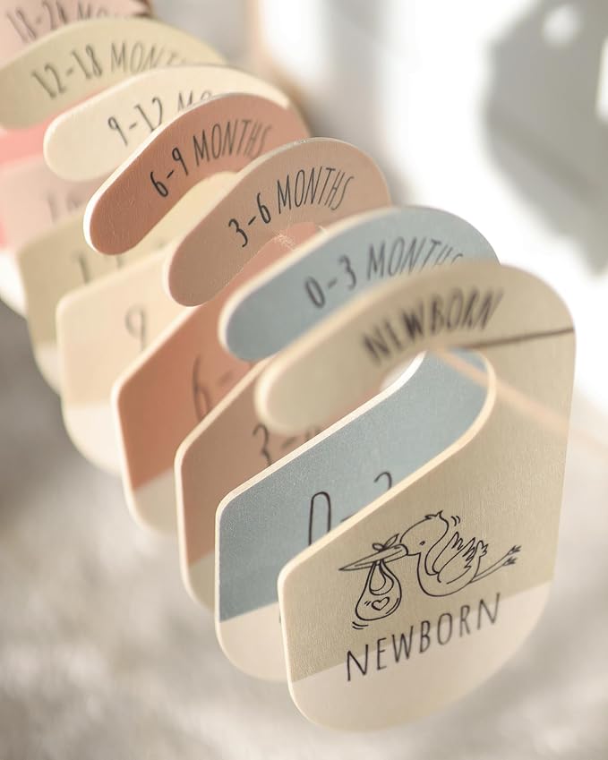 Baby Clothes Dividers For Closet - Wooden Baby Clothes Organizer Dividers for Boy & Girl, 8 Baby Closet Dividers by Size - Ideal Clothing Organizers