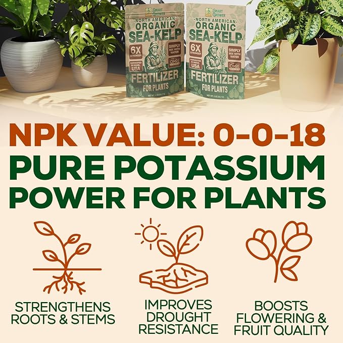 Organic Sea Kelp Fertilizer for Plants – Water-Soluble – Makes 200 Gallons – Kelp Meal Concentrate Plant Food – for Indoor Gardens, Hydroponics, Vegetables, Houseplants - Smart Grower - 8oz Bag