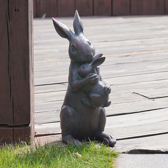 Braxio Bunny Decor Garden Outdoor Statues - Resin Standing Easter Bunny Decor for Outside Yard Decor Garden Statues Outdoor for Mothers Day Birthday Thanksgiving Copper 7.5×5.6×15.3 Inch