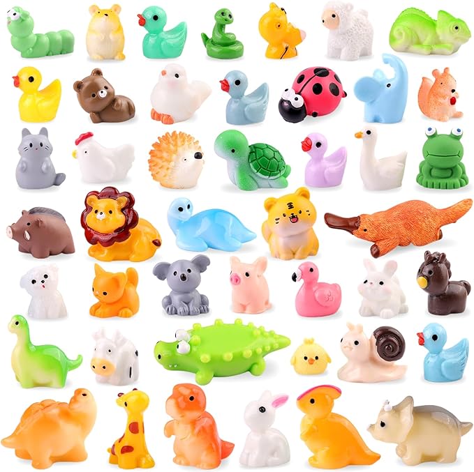 45PCS Mini Resin Animals Tiny Cute Forest Figurines, Miniature Figures to Hide, Little Animal Toys Small Accessories for Topper Desk Garden Dollhouse Landscape Aquarium Ornaments Crafts & Decor