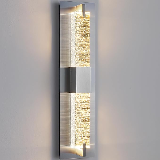 WOSHITU LED Wall Sconce Light: 19 Inch Nickel Modern Sconces Wall Lighting