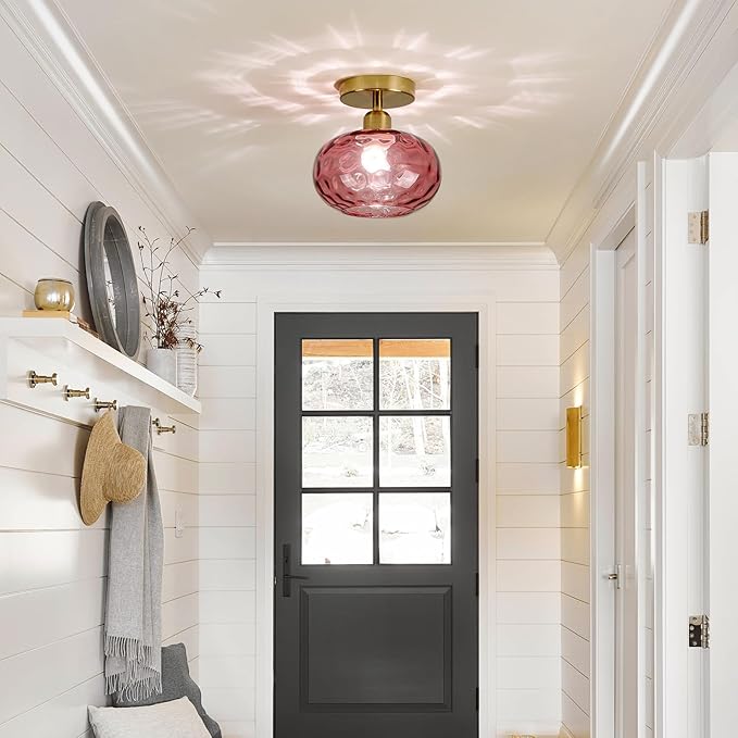 Red Glass Semi Flush Mount Ceiling Light