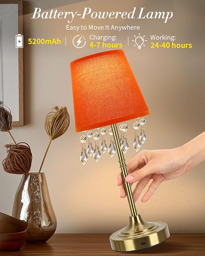 Cordless Table Lamp, 5200mAh LED Rechargeable Small Touch Lamp, 3 Colors