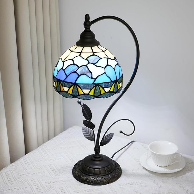 Blue Waves ‌Rustic Mediterranean Style Lamp‌ Tiffany Lamp Stained Glass Table
