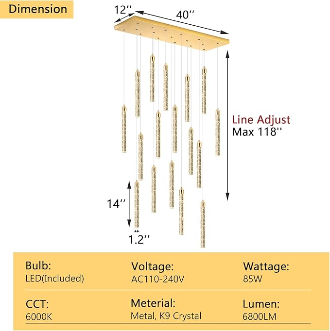 Rectangular Chandeliers 17-Lights Long Light