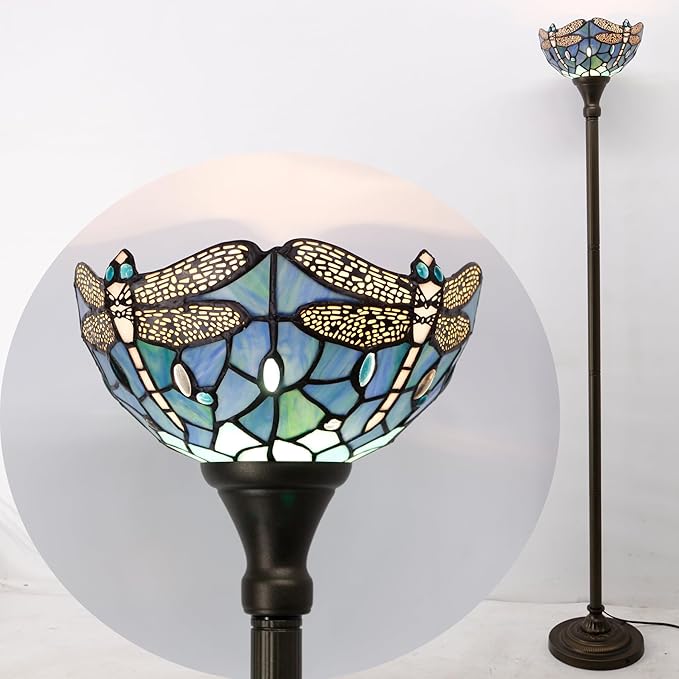 Tiffany Torchiere Floor Lamp Stained Glass Standing Corner Torch Uplight