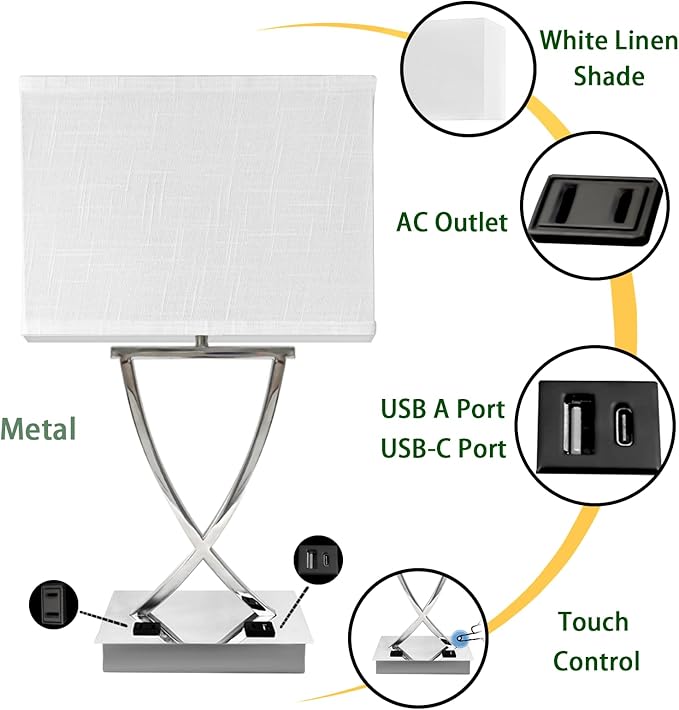 21.38" Table Lamp for Bedroom Living Room 3-Way Dimmable Touch Control Medium
