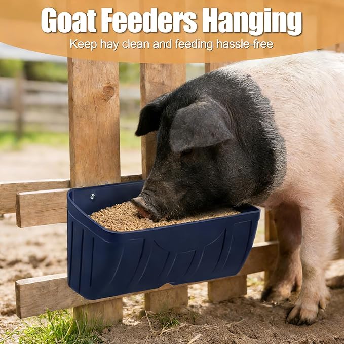 Chicken Feeder,Hanging Goat Feeders,Hanging Poultry Feeder for Sheep, Duck and Dog, Fence Feeder Trough Livestock Feeding Container, Chicken Coop Accessories, 3 Pack Blue Chicken Feeder Waterer