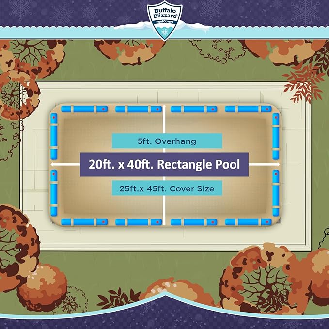 Buffalo Blizzard Supreme Plus 20 ft x 40 ft Rectangular Winter Pool Cover | Tan/Silver | Heavy Duty for Above Ground Swimming Pools | Easy Install | Cold & UV Resistant | Seasonal Debris Protection