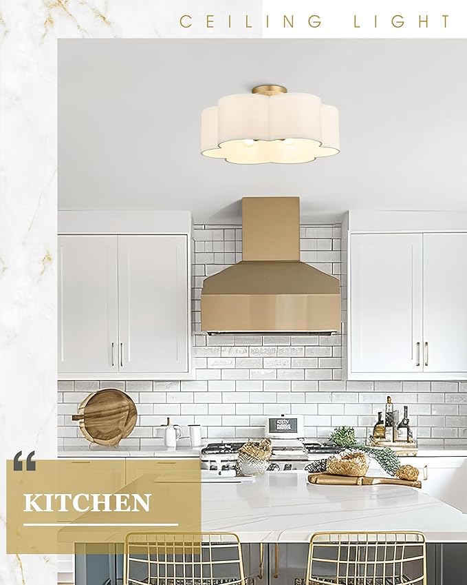 Gold Semi Flush Mount Ceiling Lights, 6-Light 18Inch Ceiling Light Fixtures